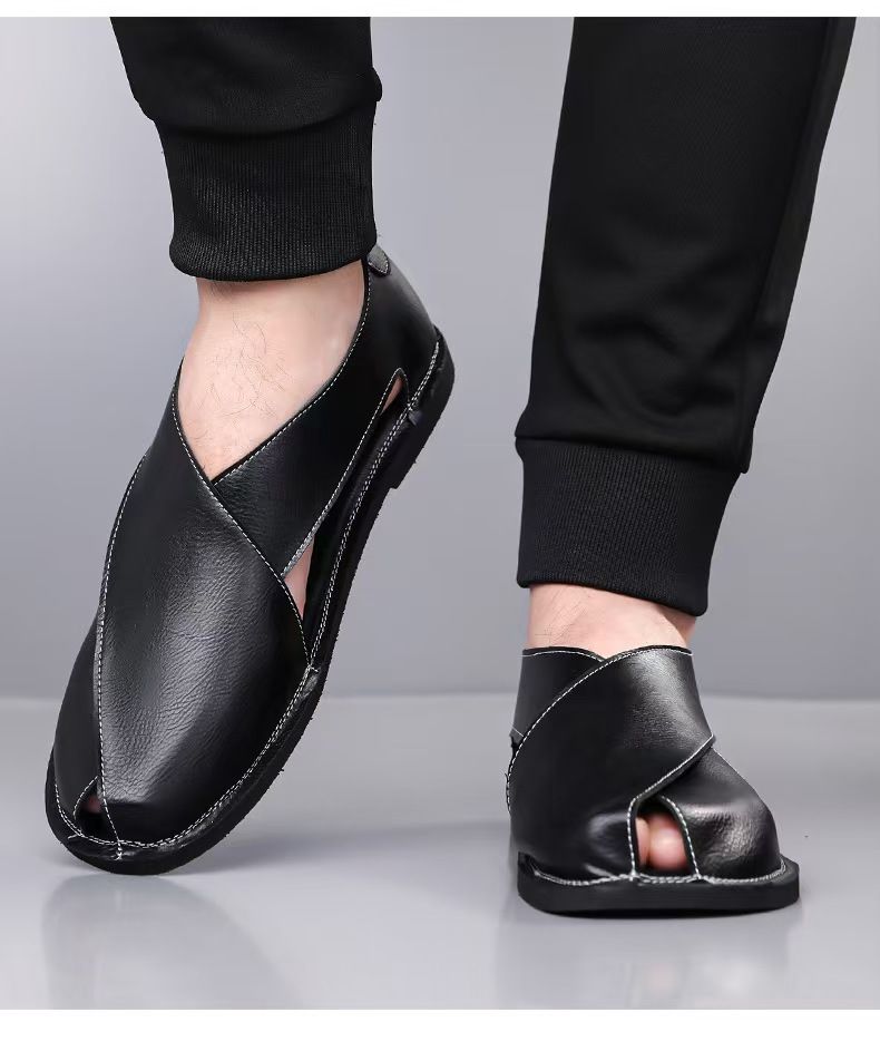 Men's sandals, driving high-end slip-on sandals, fashionable sandals, large-size Roman sandals, open shoes.