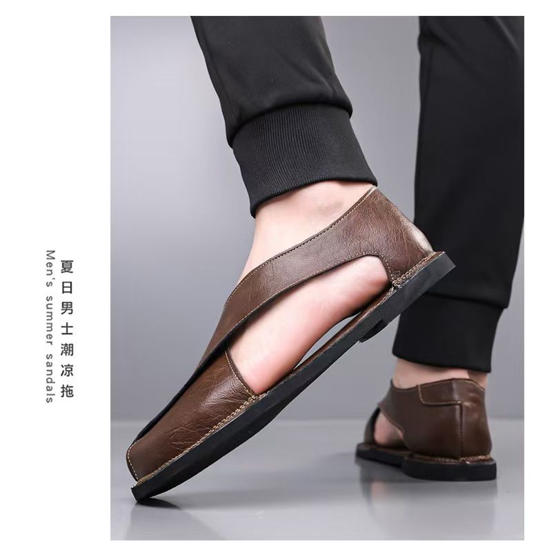 Men's sandals, driving high-end slip-on sandals, fashionable sandals, large-size Roman sandals, open shoes.