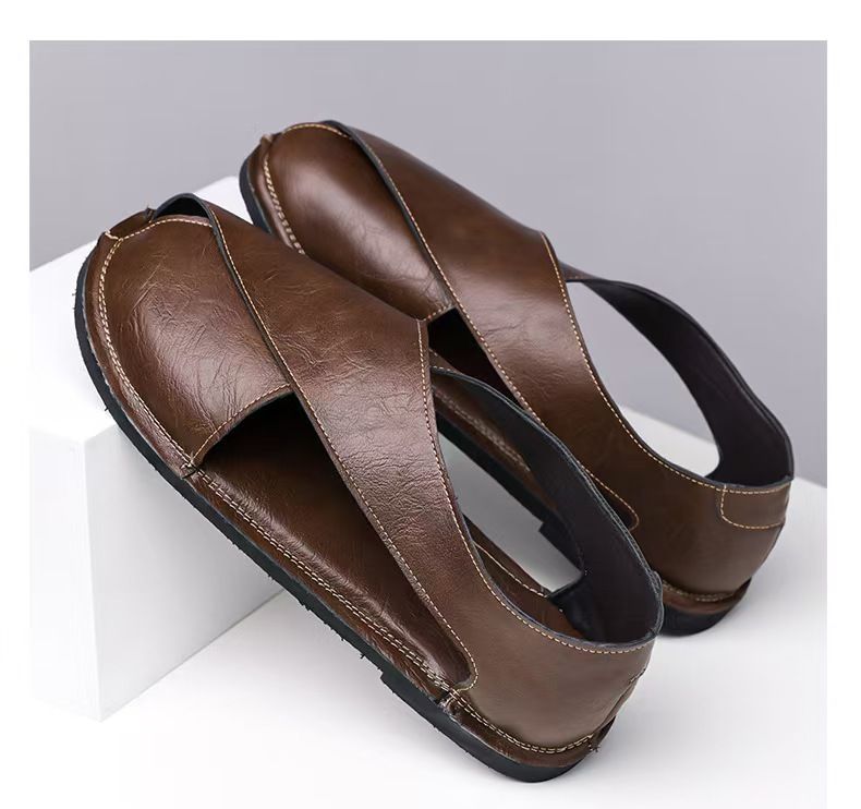 Men's sandals, driving high-end slip-on sandals, fashionable sandals, large-size Roman sandals, open shoes.