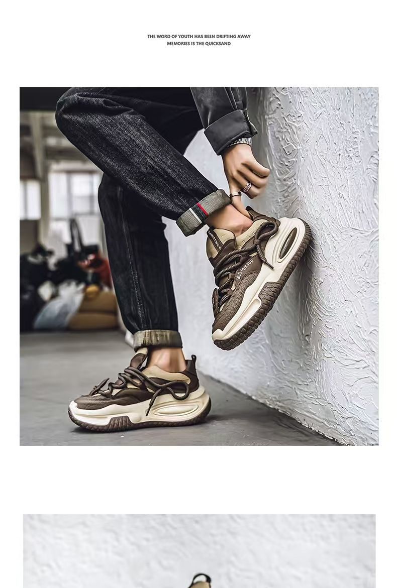 Men's shoes, outdoor running wear-resistant thick-soled height-increasing fashion sneakers, youth campus style versatile internet celebrity dad shoes, fashionable sports men's shoes.