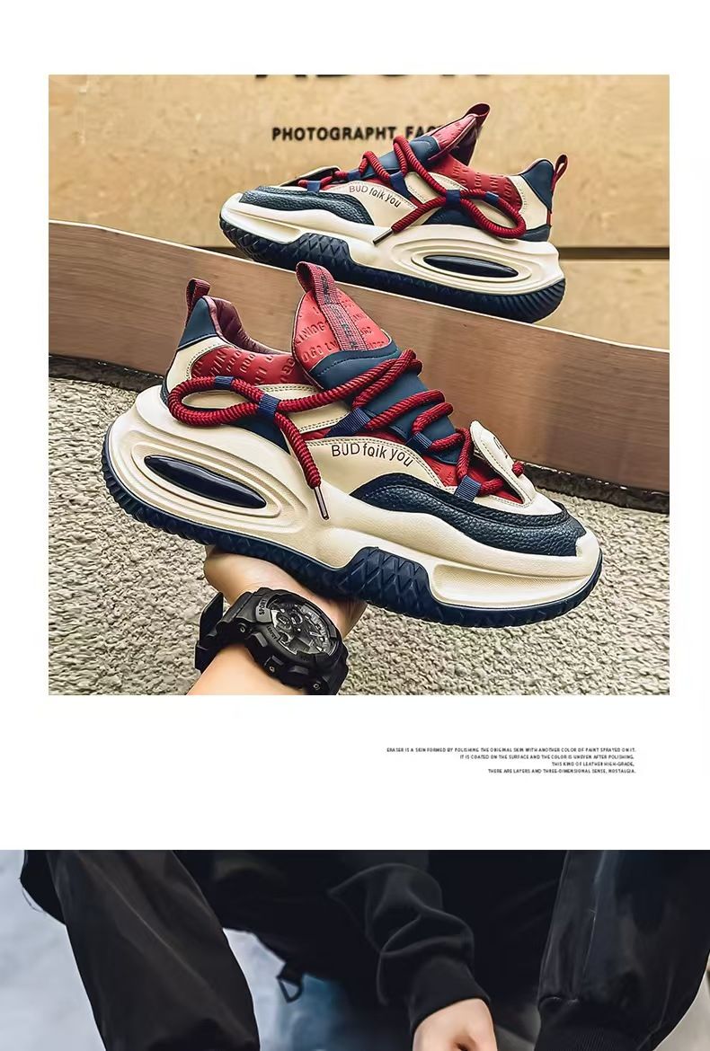 Men's shoes, outdoor running wear-resistant thick-soled height-increasing fashion sneakers, youth campus style versatile internet celebrity dad shoes, fashionable sports men's shoes.
