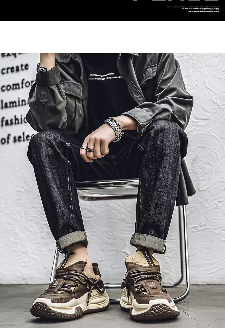 Men's shoes, outdoor running wear-resistant thick-soled height-increasing fashion sneakers, youth campus style versatile internet celebrity dad shoes, fashionable sports men's shoes.