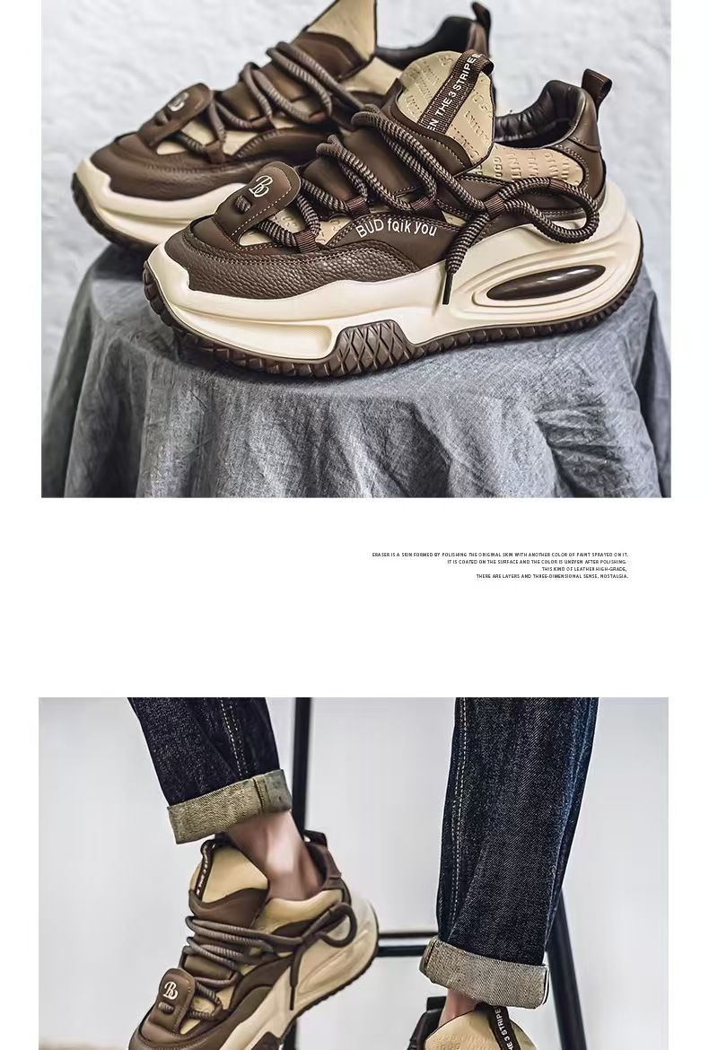 Men's shoes, outdoor running wear-resistant thick-soled height-increasing fashion sneakers, youth campus style versatile internet celebrity dad shoes, fashionable sports men's shoes.