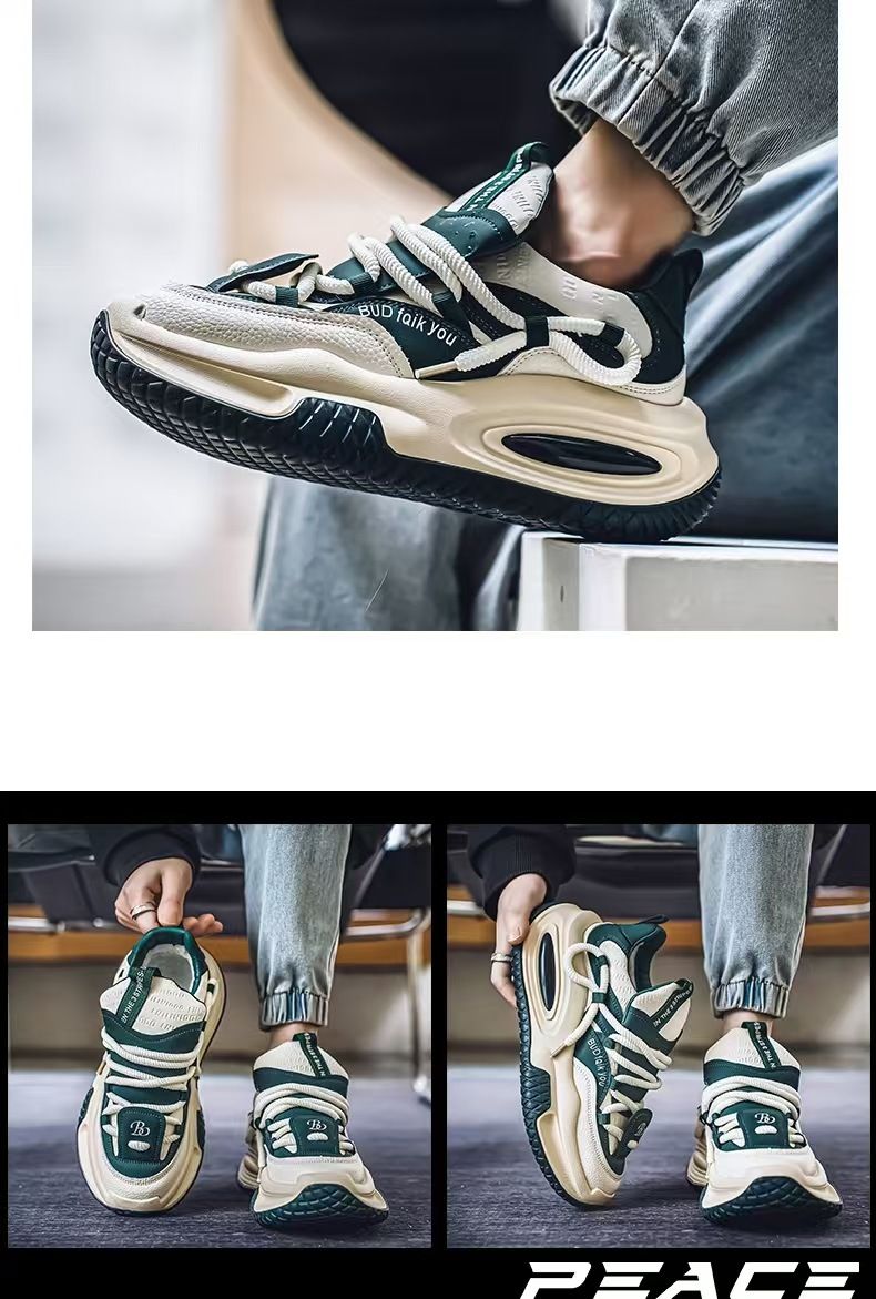 Men's shoes, outdoor running wear-resistant thick-soled height-increasing fashion sneakers, youth campus style versatile internet celebrity dad shoes, fashionable sports men's shoes.