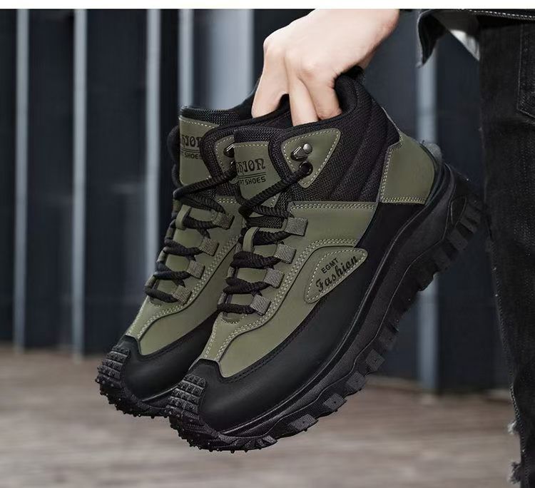 Large-size men's shoes, high-top work boots, outdoor sports waterproof hiking boots, work shoes.