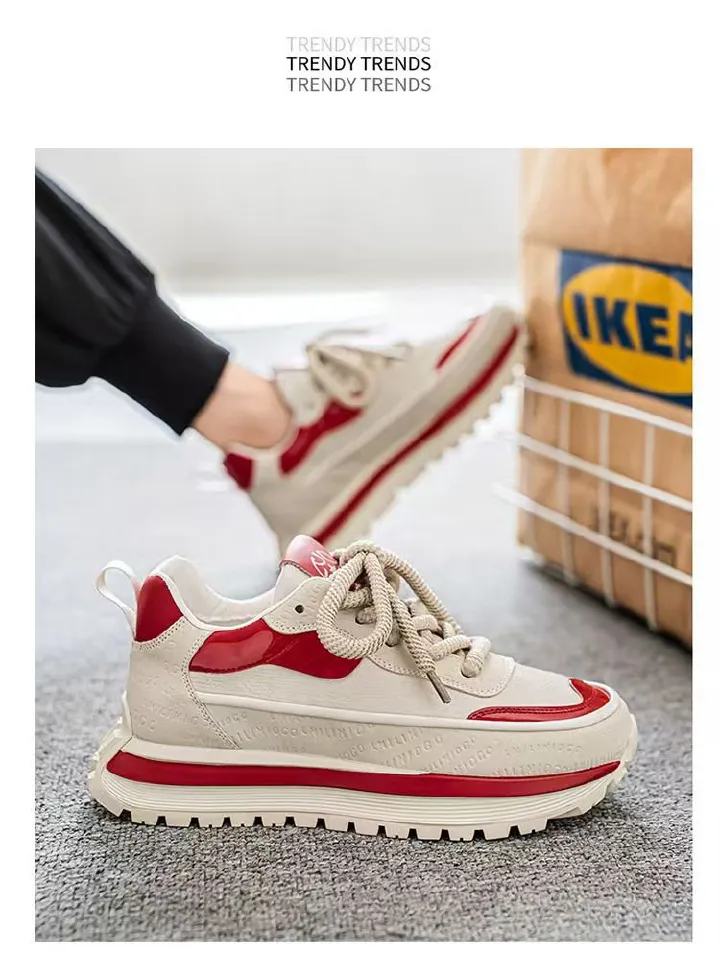 Men's shoes, dad shoes, men's comfortable leather surface height-increasing sneakers, versatile fashionable popular casual trendy shoes