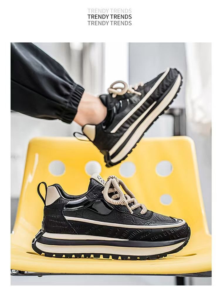 Men's shoes, dad shoes, men's comfortable leather surface height-increasing sneakers, versatile fashionable popular casual trendy shoes