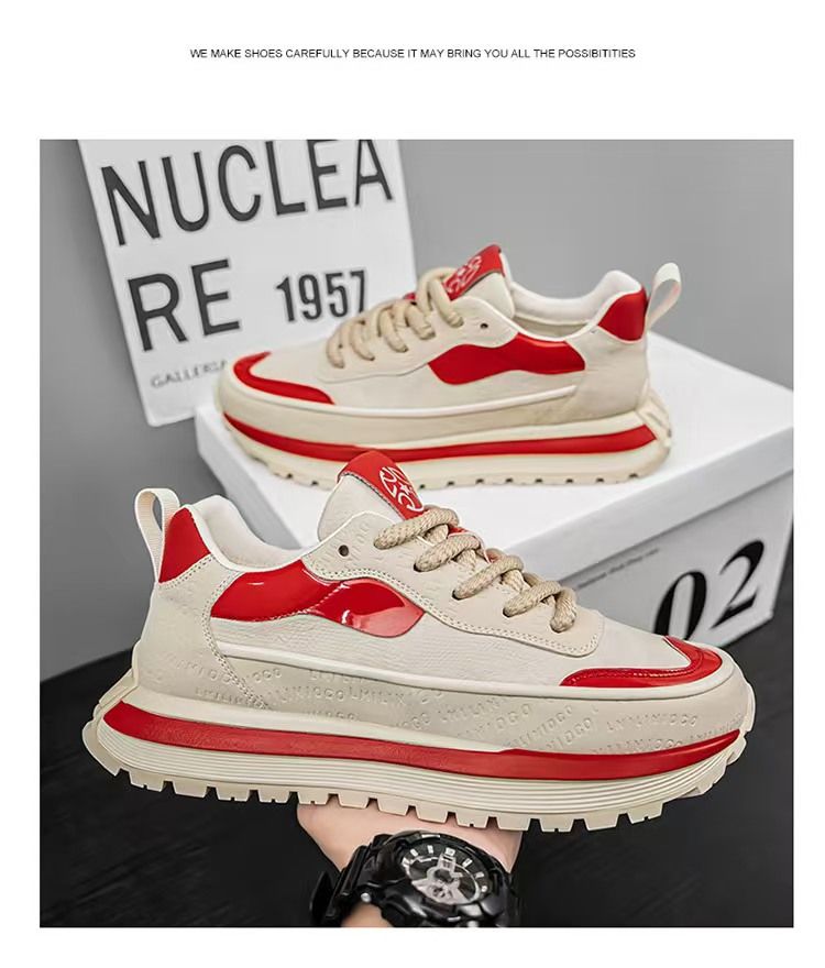 Men's shoes, dad shoes, men's comfortable leather surface height-increasing sneakers, versatile fashionable popular casual trendy shoes