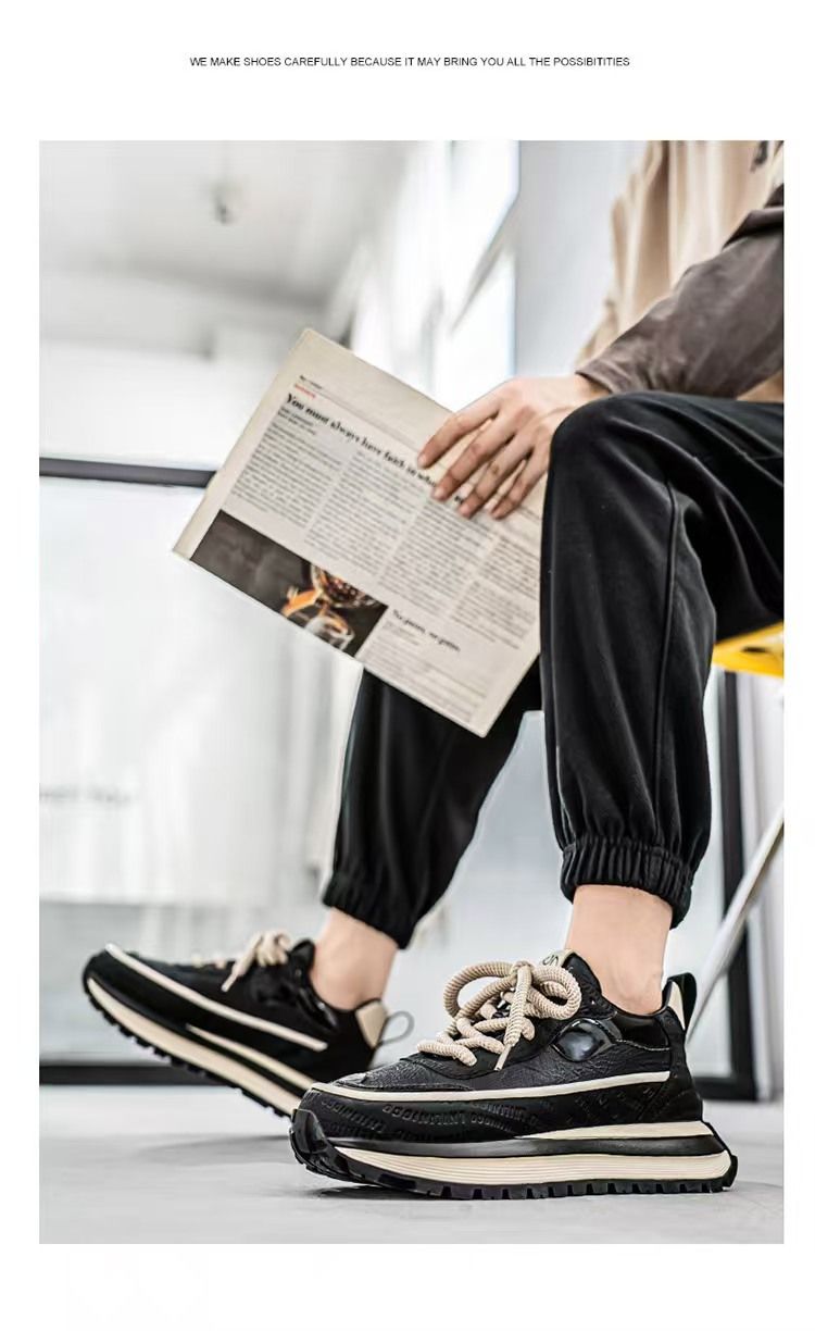 Men's shoes, dad shoes, men's comfortable leather surface height-increasing sneakers, versatile fashionable popular casual trendy shoes