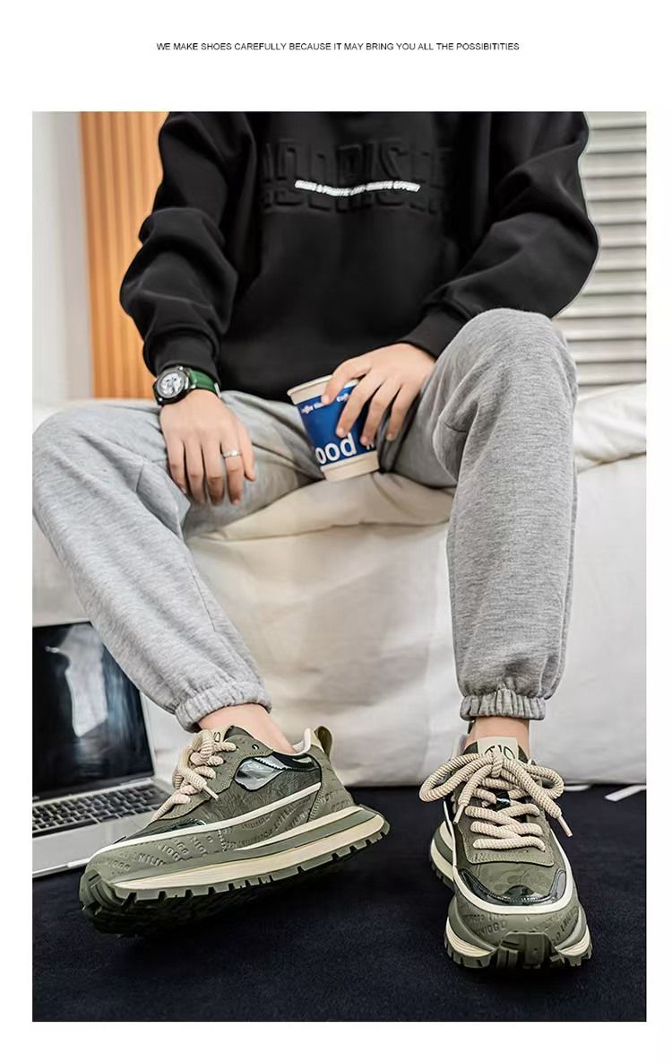 Men's shoes, dad shoes, men's comfortable leather surface height-increasing sneakers, versatile fashionable popular casual trendy shoes