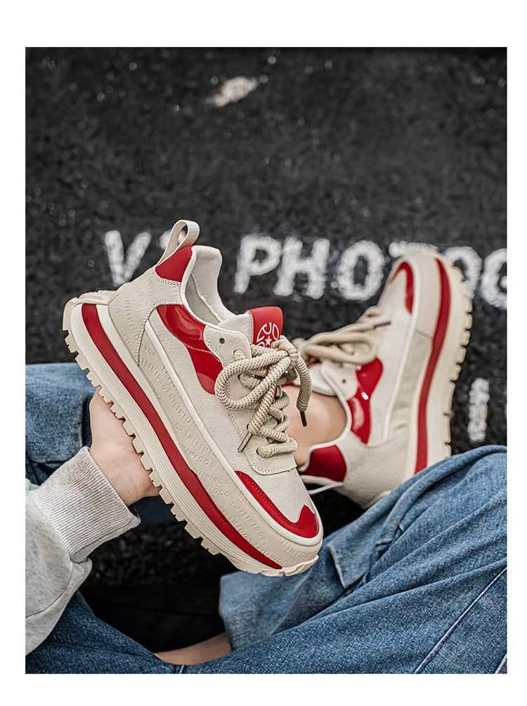 Men's shoes, dad shoes, men's comfortable leather surface height-increasing sneakers, versatile fashionable popular casual trendy shoes