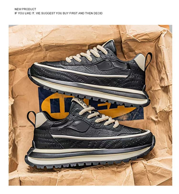 Men's shoes, dad shoes, men's comfortable leather surface height-increasing sneakers, versatile fashionable popular casual trendy shoes