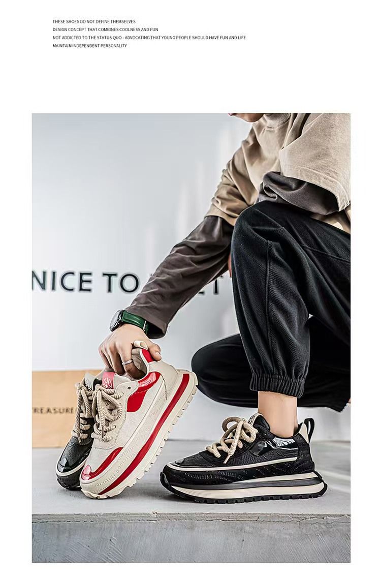 Men's shoes, dad shoes, men's comfortable leather surface height-increasing sneakers, versatile fashionable popular casual trendy shoes