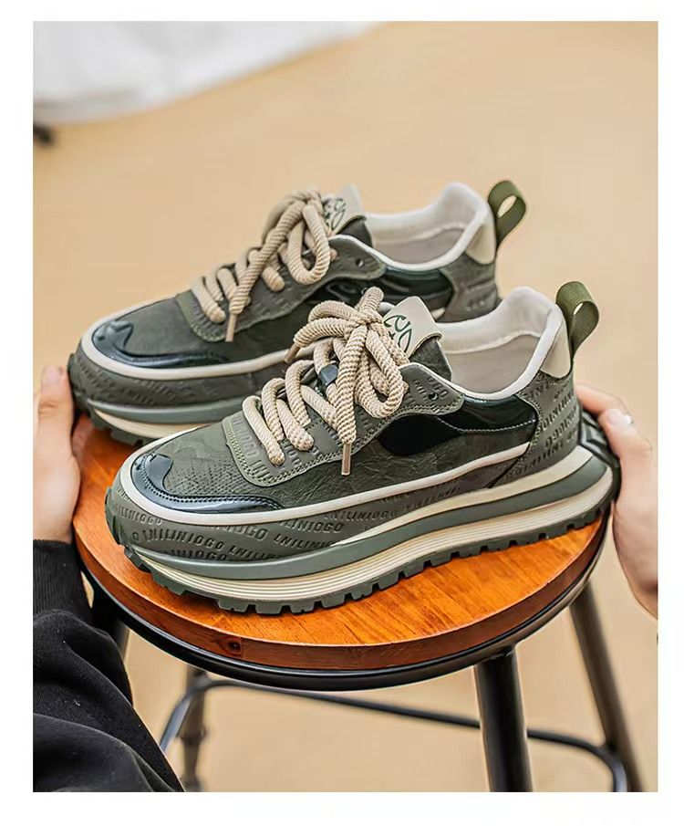 Men's shoes, dad shoes, men's comfortable leather surface height-increasing sneakers, versatile fashionable popular casual trendy shoes