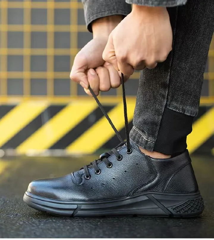 Men's safety shoes, anti-smashing, anti-puncture, breathable, safety work shoes, odor-resistant, wear-resistant leather surface, safety protective shoes.