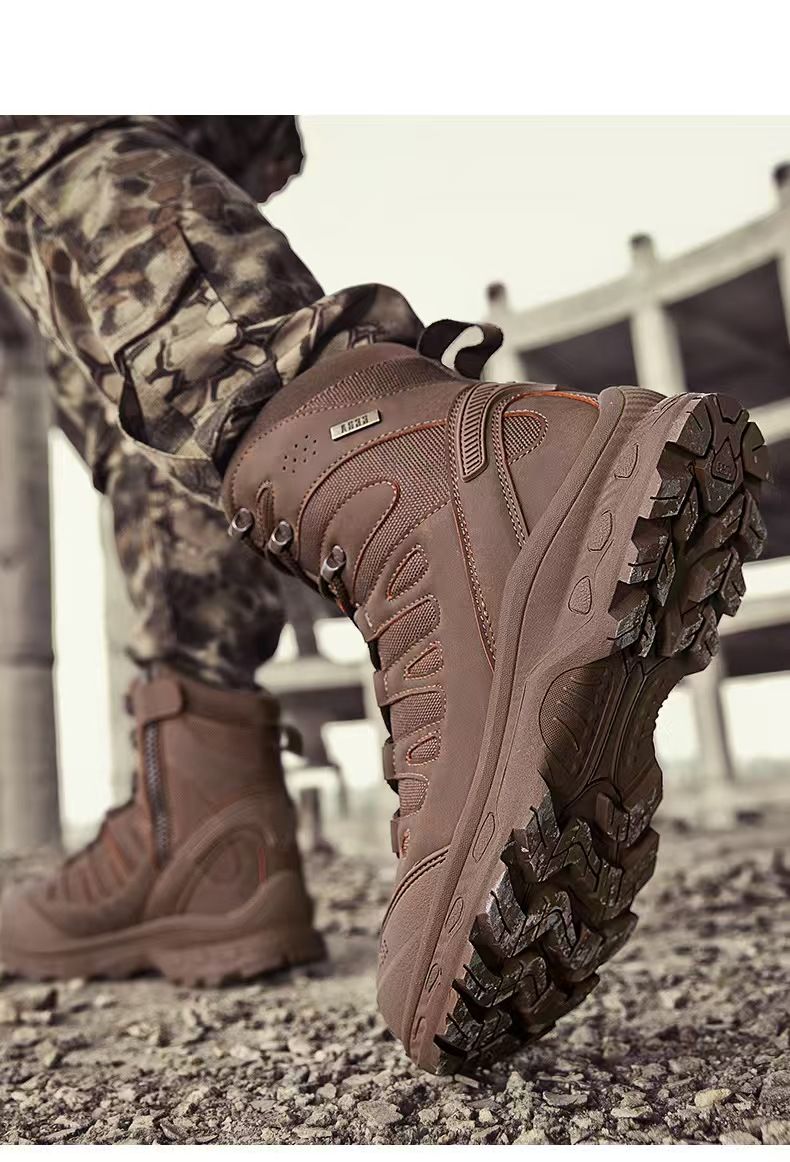 Large-size men's boots, ultra-light combat boots, thick-soled breathable shoes, men's safety shoes, comfortable and safe protective boots.