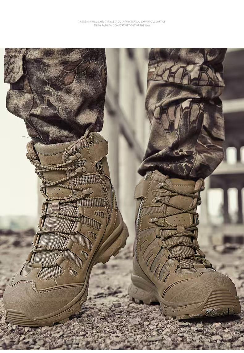 Large-size men's boots, ultra-light combat boots, thick-soled breathable shoes, men's safety shoes, comfortable and safe protective boots.