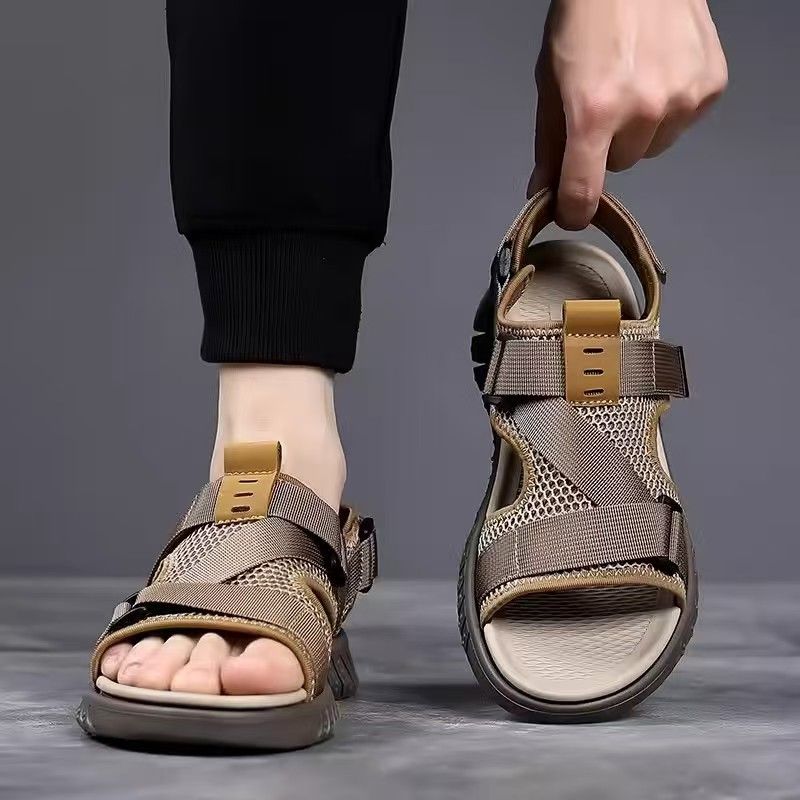 Men's sandals, breathable beach shoes, driving shoes, Lycra mesh shoes, outdoor anti-slip waterproof casual men's open shoes.