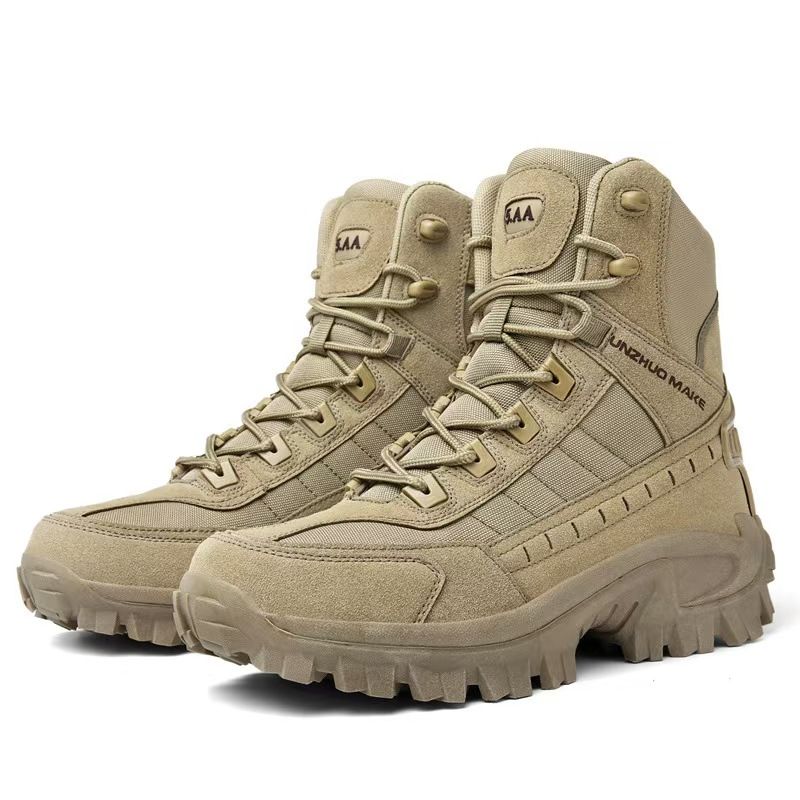 Large-size men's boots, high-top outdoor anti-slip durable desert wilderness hiking shoes, Martin boots, motorcycle boots.