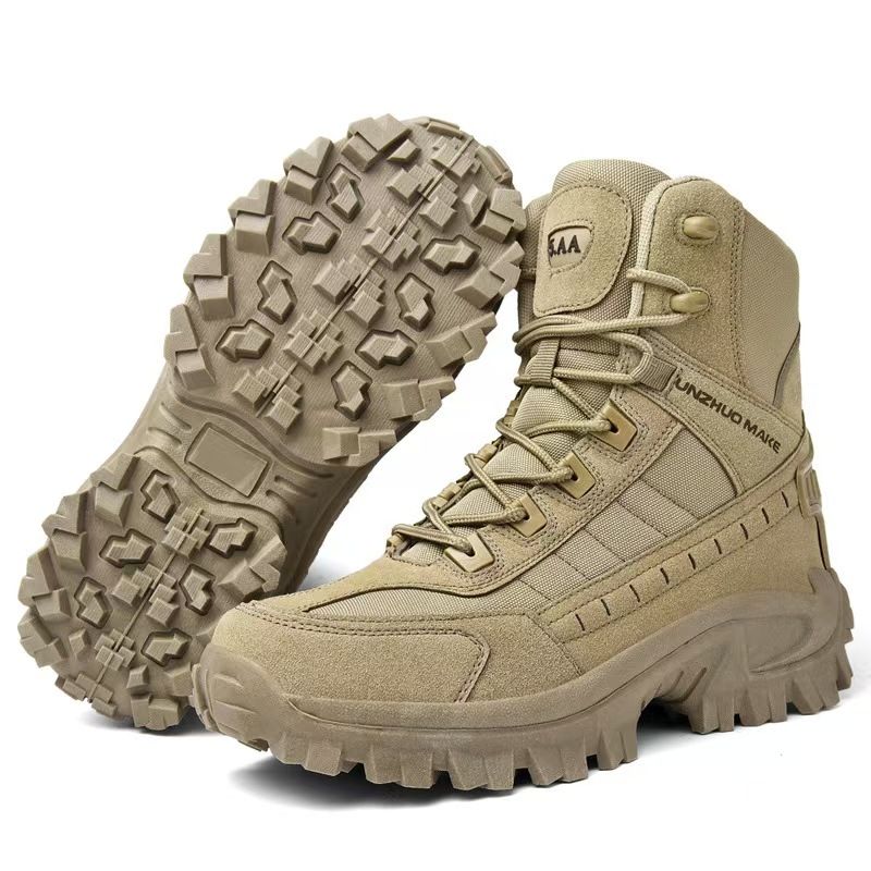Large-size men's boots, high-top outdoor anti-slip durable desert wilderness hiking shoes, Martin boots, motorcycle boots.
