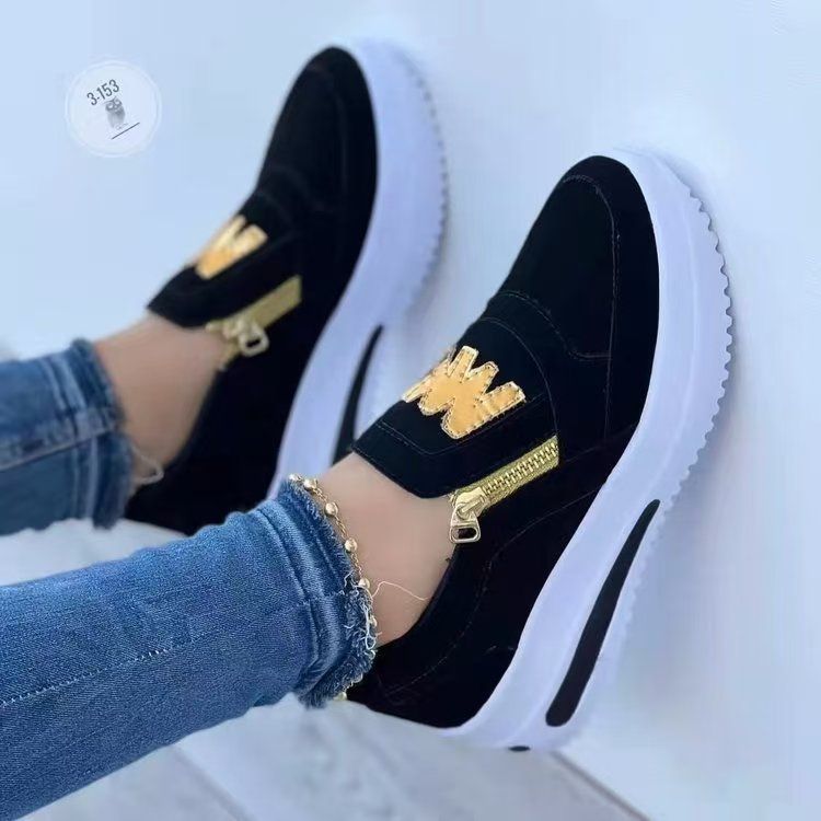 Plus-size women's shoes, women's sneakers, single shoes, platform flat shoes with side zippers, casual sneakers, women's platform shoes, casual overshoes, fashionable loafers, women's tennis shoes