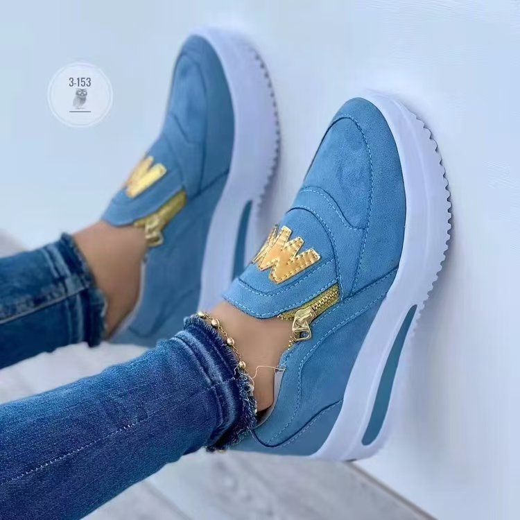 Plus-size women's shoes, women's sneakers, single shoes, platform flat shoes with side zippers, casual sneakers, women's platform shoes, casual overshoes, fashionable loafers, women's tennis shoes