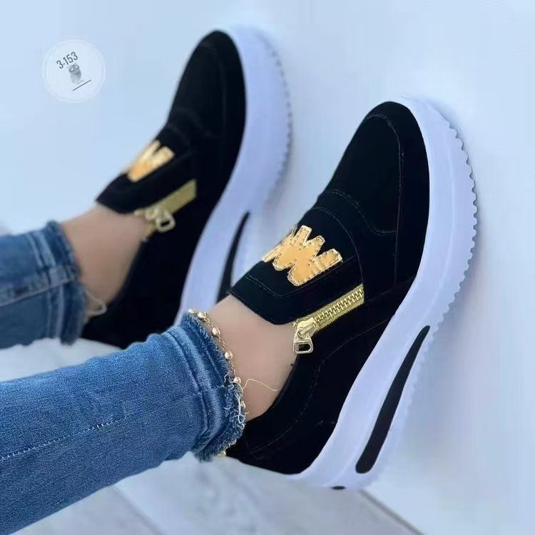 Plus-size women's shoes, women's sneakers, single shoes, platform flat shoes with side zippers, casual sneakers, women's platform shoes, casual overshoes, fashionable loafers, women's tennis shoes