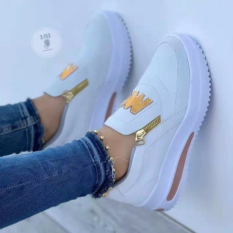 Plus-size women's shoes, women's sneakers, single shoes, platform flat shoes with side zippers, casual sneakers, women's platform shoes, casual overshoes, fashionable loafers, women's tennis shoes