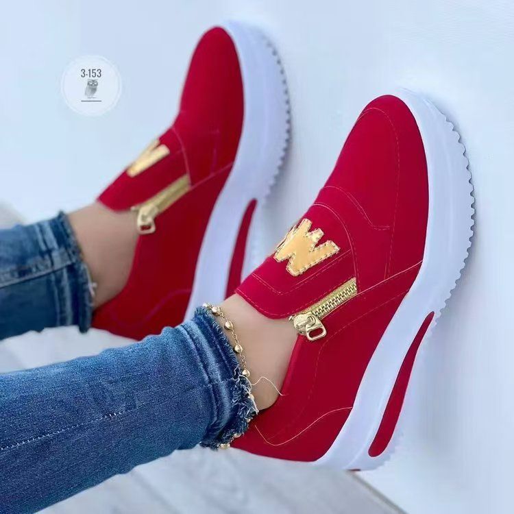 Plus-size women's shoes, women's sneakers, single shoes, platform flat shoes with side zippers, casual sneakers, women's platform shoes, casual overshoes, fashionable loafers, women's tennis shoes