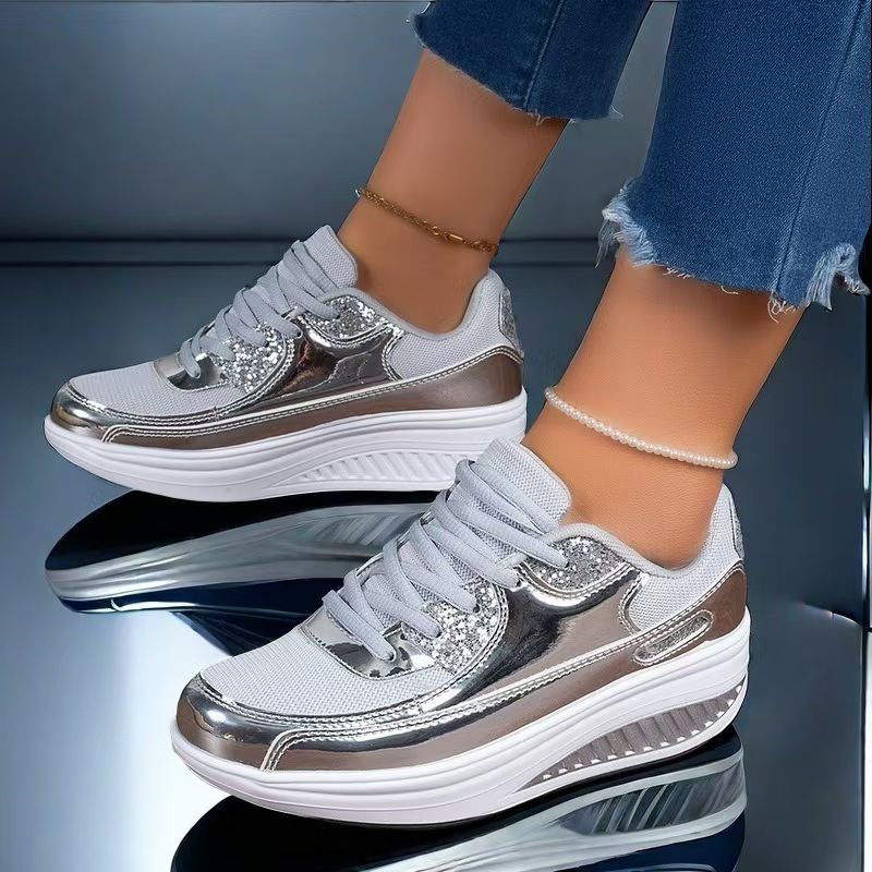 Large size rocking shoes for women, breathable mesh sneakers for women, height-increasing thick-soled platform shoes, casual sneakers, and slippers.