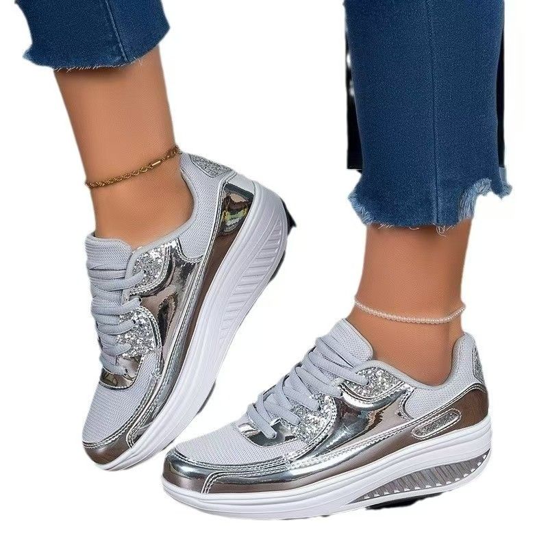Large size rocking shoes for women, breathable mesh sneakers for women, height-increasing thick-soled platform shoes, casual sneakers, and slippers.