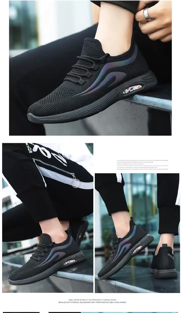Men's sports shoes, fly-knit sneakers, comfortable and breathable soft-soled casual shoes, youth outdoor breathable running shoes.