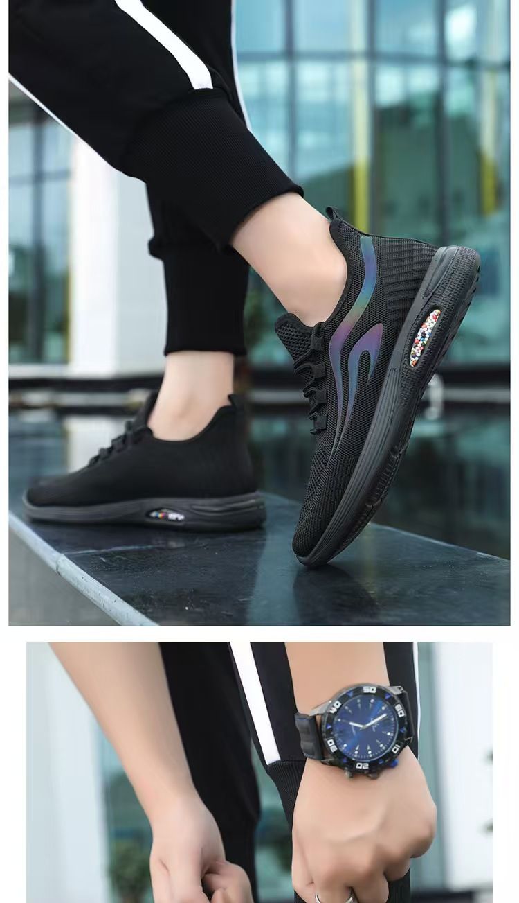 Men's sports shoes, fly-knit sneakers, comfortable and breathable soft-soled casual shoes, youth outdoor breathable running shoes.