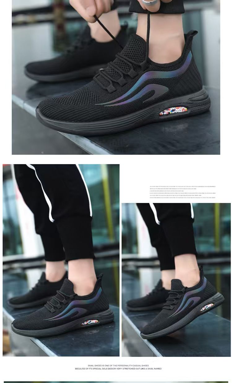 Men's sports shoes, fly-knit sneakers, comfortable and breathable soft-soled casual shoes, youth outdoor breathable running shoes.