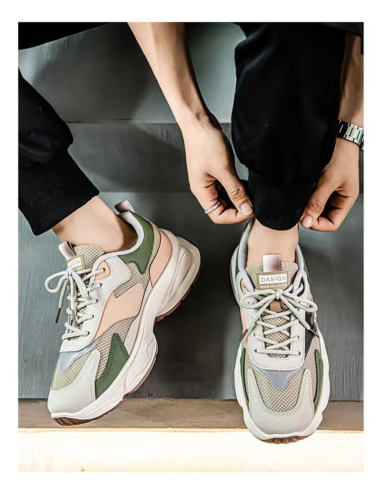 Men's shoes, breathable mesh surface men's sports shoes, men's trendy and versatile thick-soled anti-slip casual dad shoes, fashionable sports men's shoes.