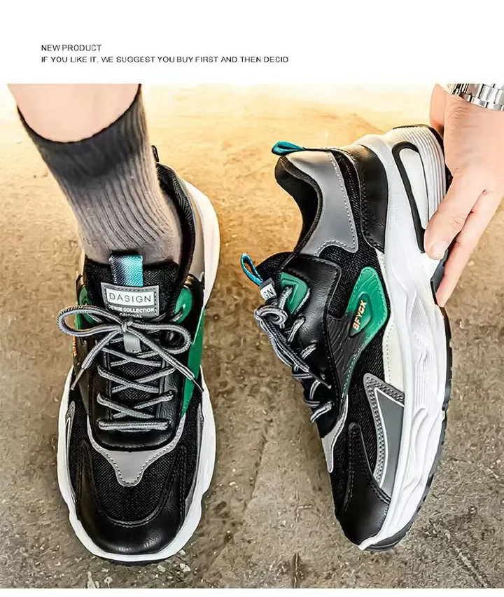 Men's shoes, breathable mesh surface men's sports shoes, men's trendy and versatile thick-soled anti-slip casual dad shoes, fashionable sports men's shoes.