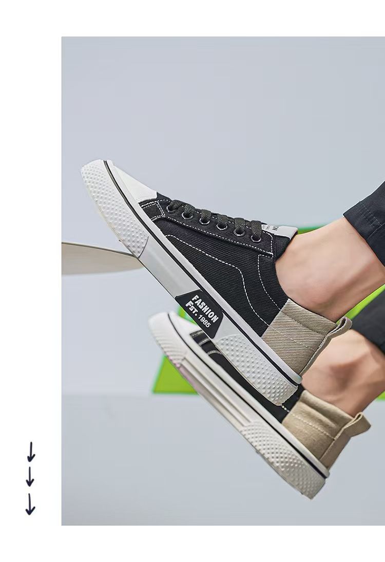 Canvas shoes, breathable and versatile skateboarding shoes, men's soft-soled casual fashionable canvas shoes, large size men's shoes.