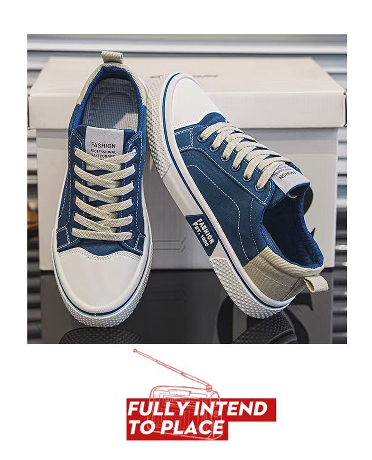 Canvas shoes, breathable and versatile skateboarding shoes, men's soft-soled casual fashionable canvas shoes, large size men's shoes.