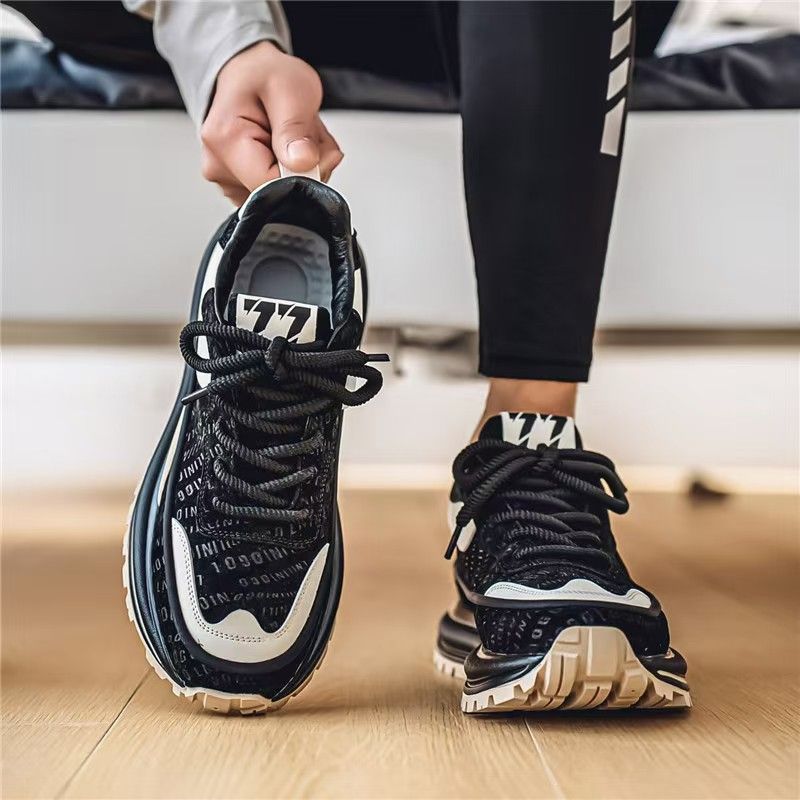 Men's shoes, trendy and versatile casual sneakers, youth leather surface waterproof anti-slip running shoes, height-increasing dad shoes.