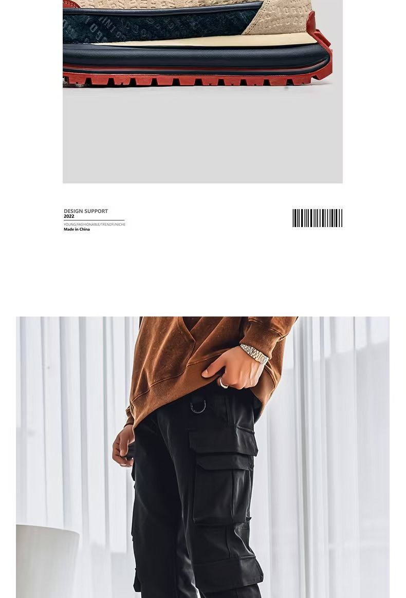 Men's shoes, trendy and versatile casual sneakers, youth leather surface waterproof anti-slip running shoes, height-increasing dad shoes.