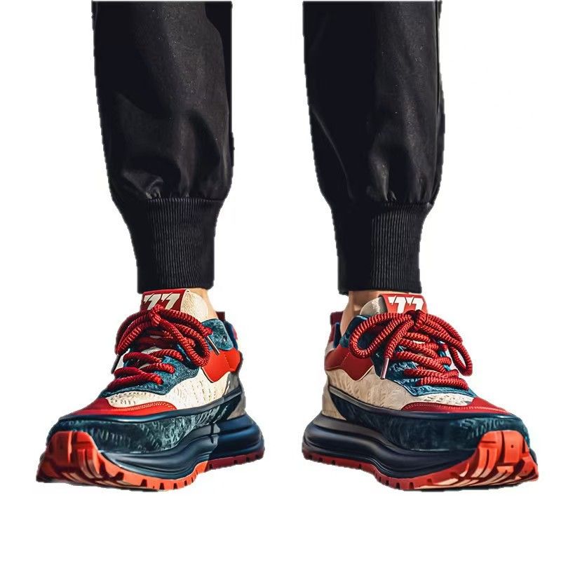 Men's shoes, trendy and versatile casual sneakers, youth leather surface waterproof anti-slip running shoes, height-increasing dad shoes.