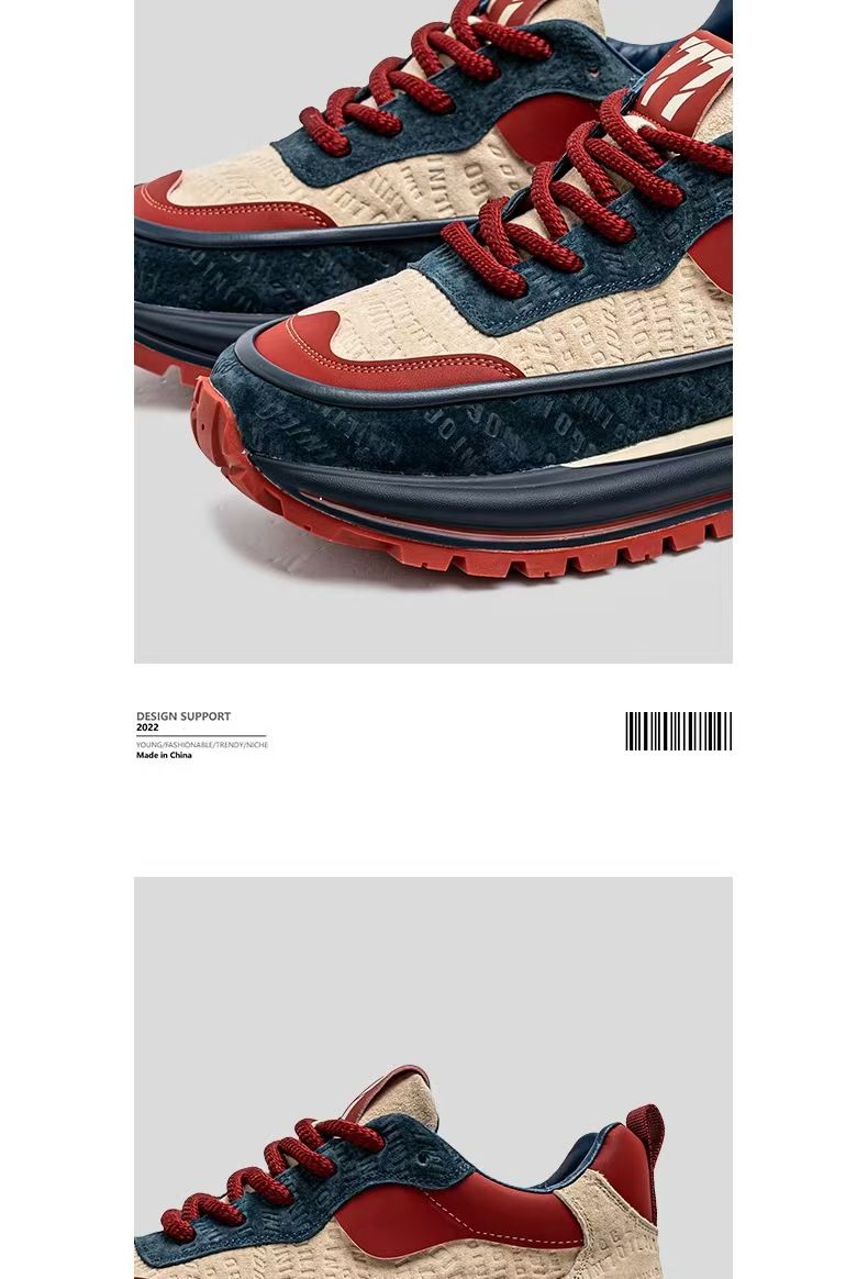 Men's shoes, trendy and versatile casual sneakers, youth leather surface waterproof anti-slip running shoes, height-increasing dad shoes.