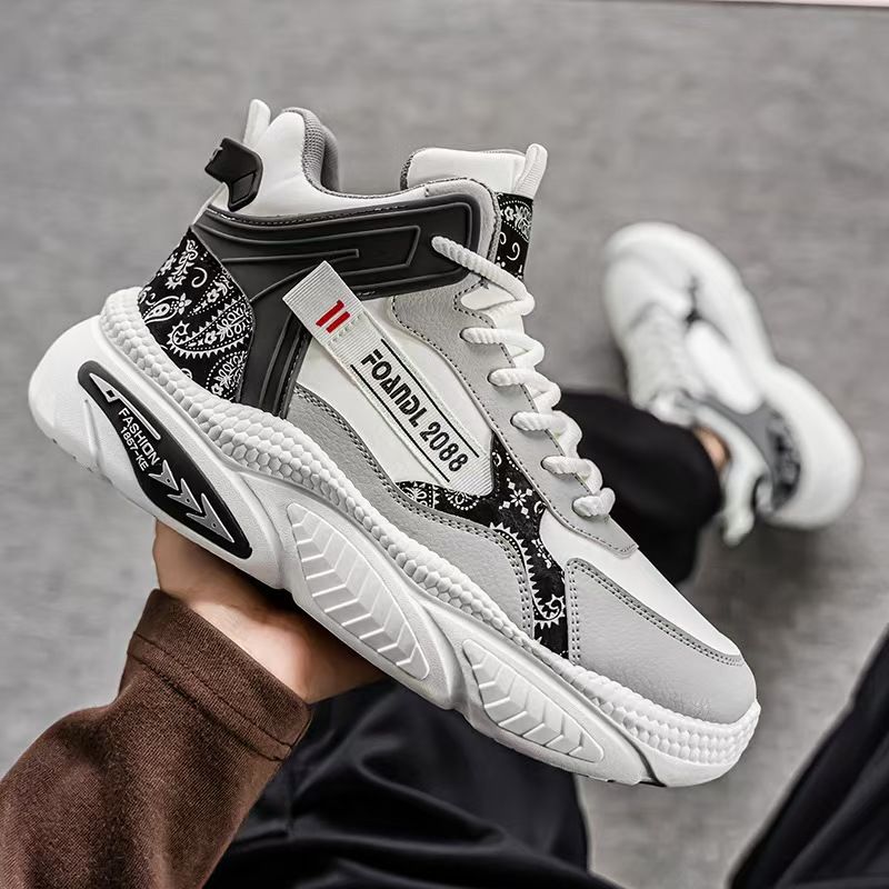 High-top men's shoes, versatile and casual basketball sneakers for practical use, running shoes with height increase, trendy shoes for beginners and old-fashioned sneakers.