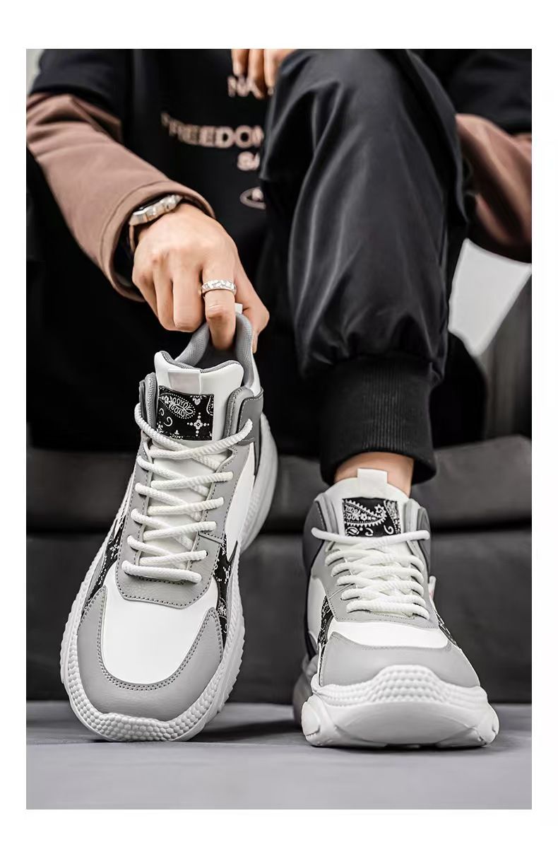 High-top men's shoes, versatile and casual basketball sneakers for practical use, running shoes with height increase, trendy shoes for beginners and old-fashioned sneakers.