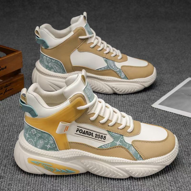 High-top men's shoes, versatile and casual basketball sneakers for practical use, running shoes with height increase, trendy shoes for beginners and old-fashioned sneakers.