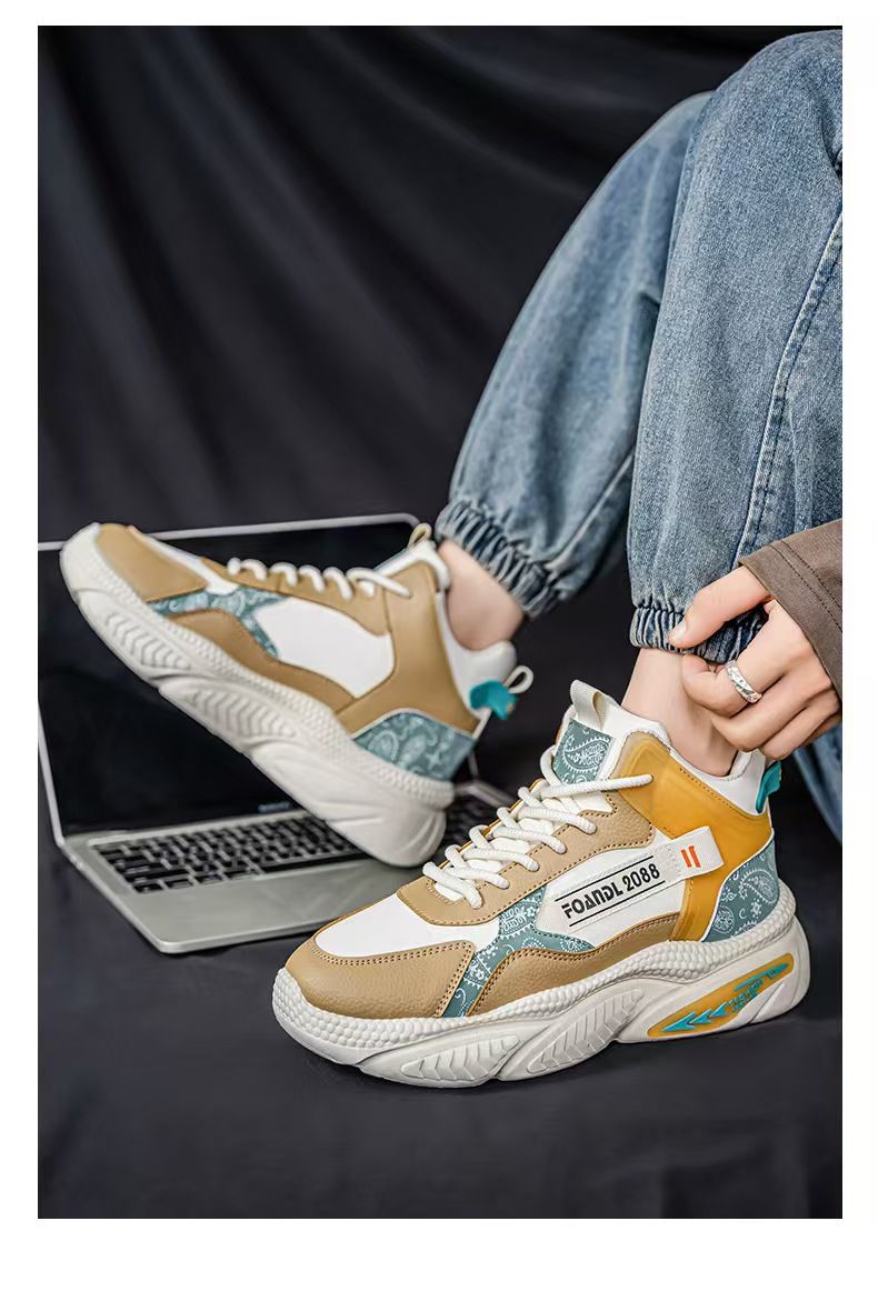 High-top men's shoes, versatile and casual basketball sneakers for practical use, running shoes with height increase, trendy shoes for beginners and old-fashioned sneakers.