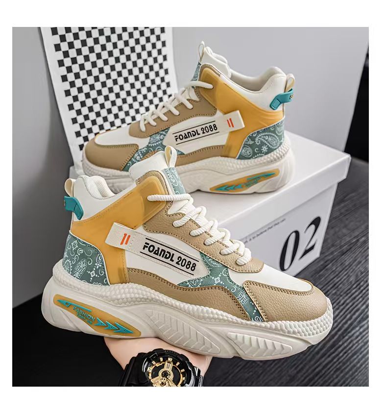 High-top men's shoes, versatile and casual basketball sneakers for practical use, running shoes with height increase, trendy shoes for beginners and old-fashioned sneakers.