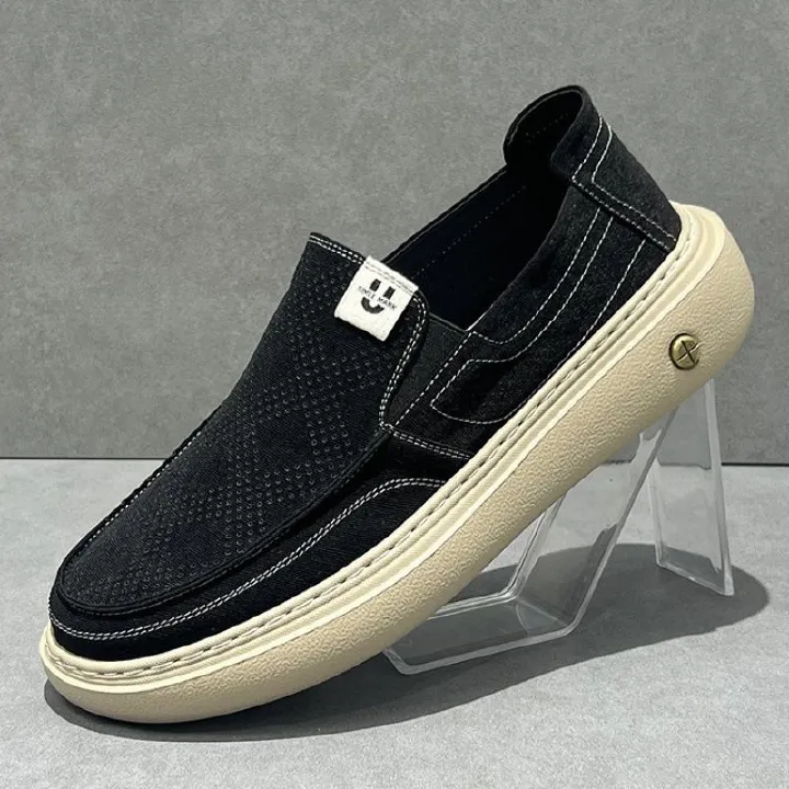 Men's breathable cloth shoes, casual shoes, light luxury men's shoes, trendy and stylish loafers, old Beijing style lightweight and thick-soled men's shoes.