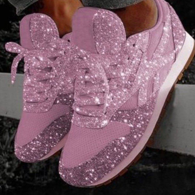 Large women's shoes, casual sneakers, women's sequined platform heels, breathable rhinestone single shoes.