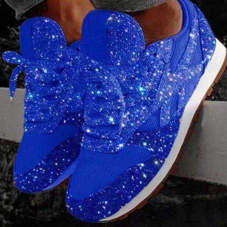Large women's shoes, casual sneakers, women's sequined platform heels, breathable rhinestone single shoes.
